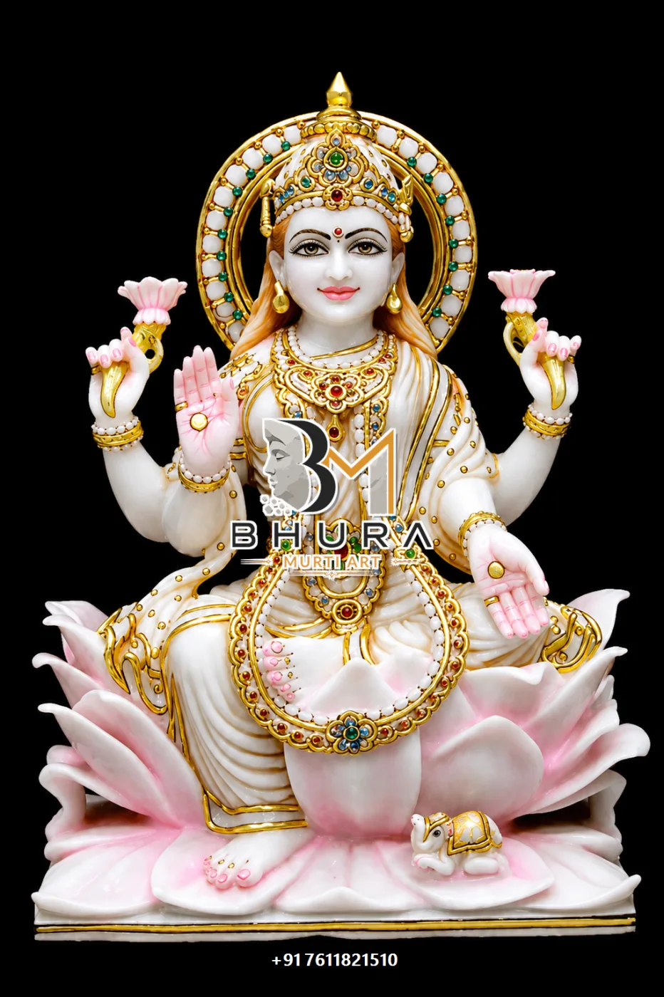 Hand-Painted Mahalaxmi Marble Idol Collection - handcrafted marble design view 4