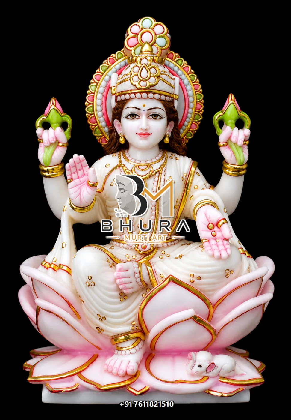 Hand-Painted Mahalaxmi Marble Idol Collection - handcrafted marble design view 5