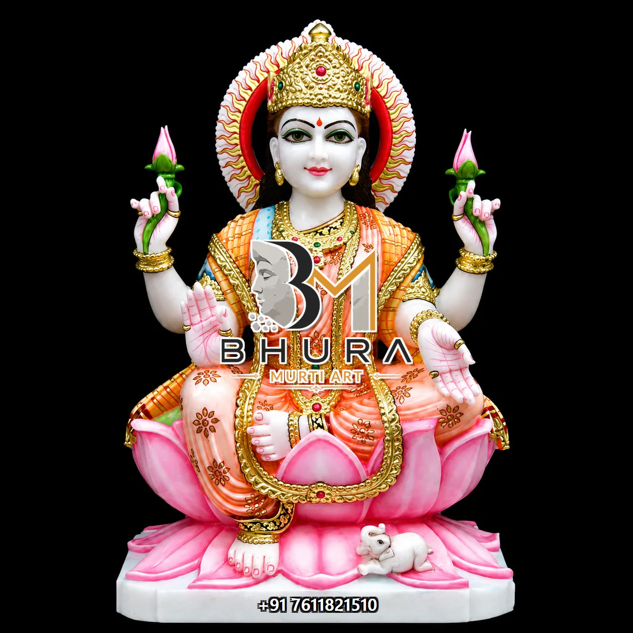 Sacred Mahalaxmi Marble Murti Collection - handcrafted marble design view 2