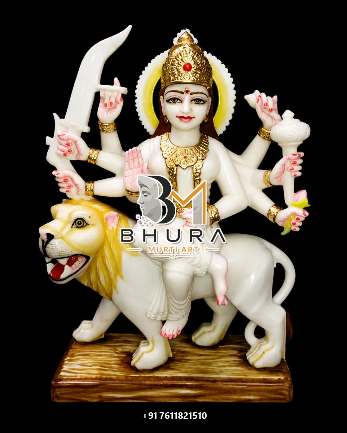 Devotional Nav Durga Marble Idol Collection - handcrafted marble design view 4