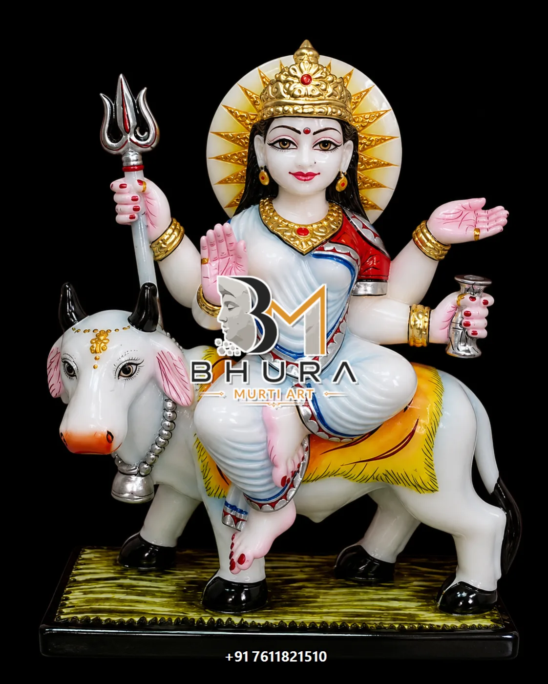 Hand-Carved Navdurga Sculpture Collection - handcrafted marble design view 3