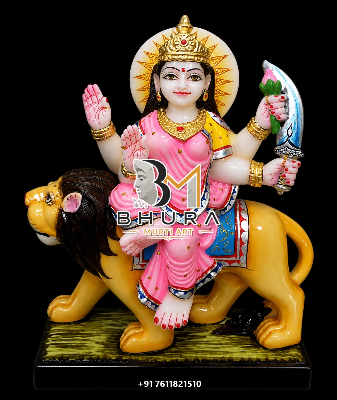 Hand-Carved Navdurga Sculpture Collection - handcrafted marble design view 4