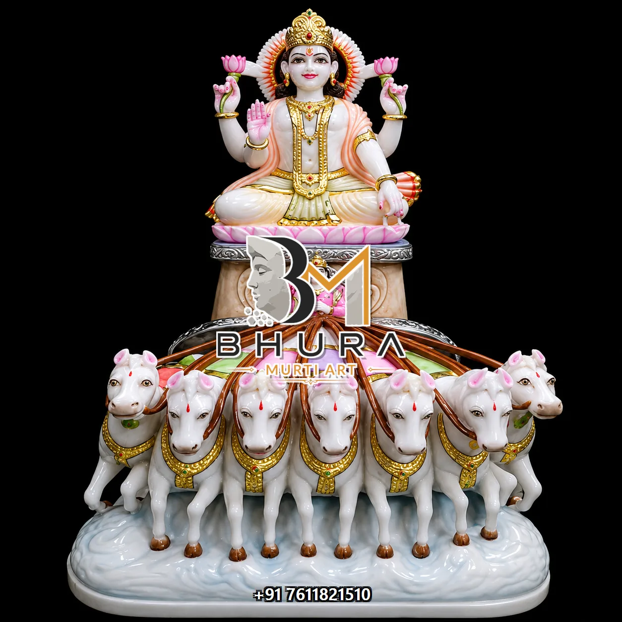 Traditional Indian Navgraha Marble Statue Collection - handcrafted marble design view 3