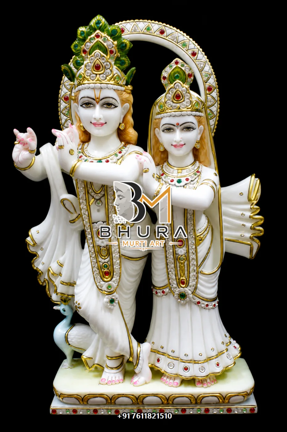 Radha Krishna Bansuri Marble Murti Collection - handcrafted marble design view 3
