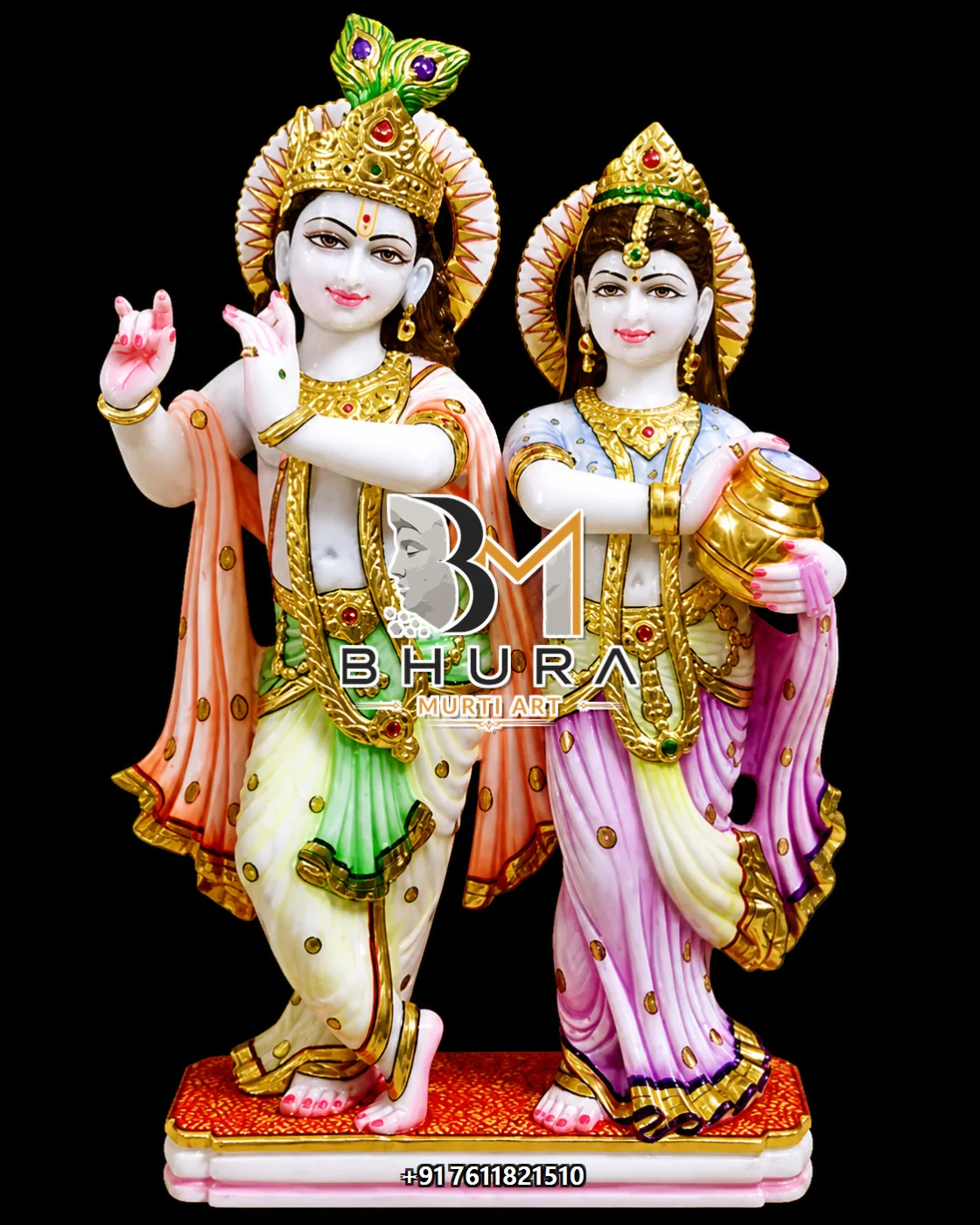 Radha Krishna Bansuri Marble Murti Collection - handcrafted marble design view 5
