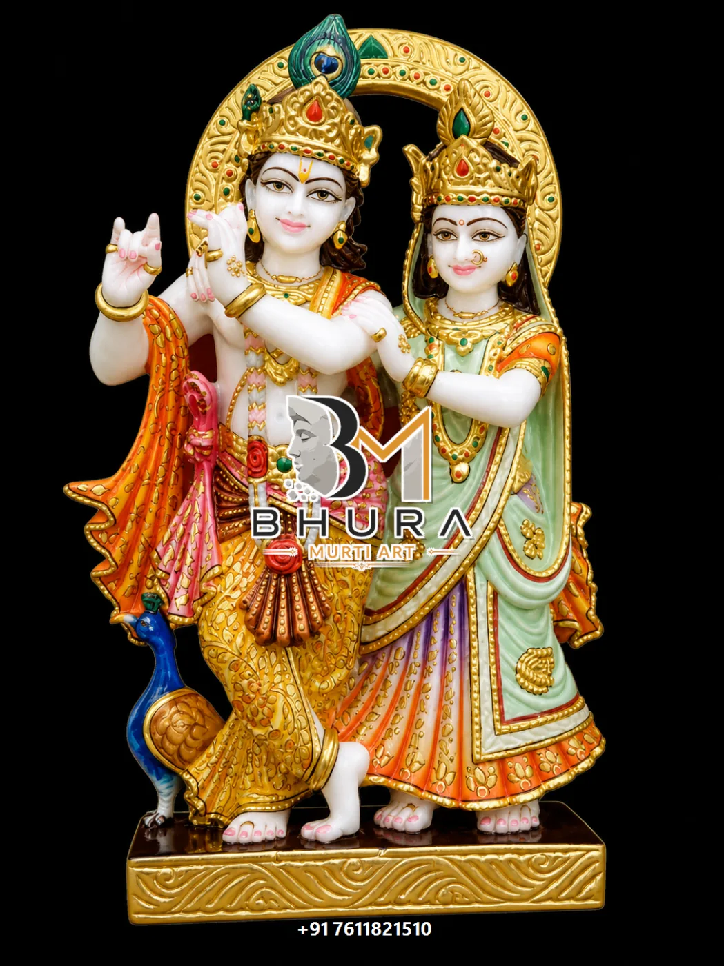 Divine Radha Krishna Hand-Painted Idol Collection - handcrafted marble design view 2