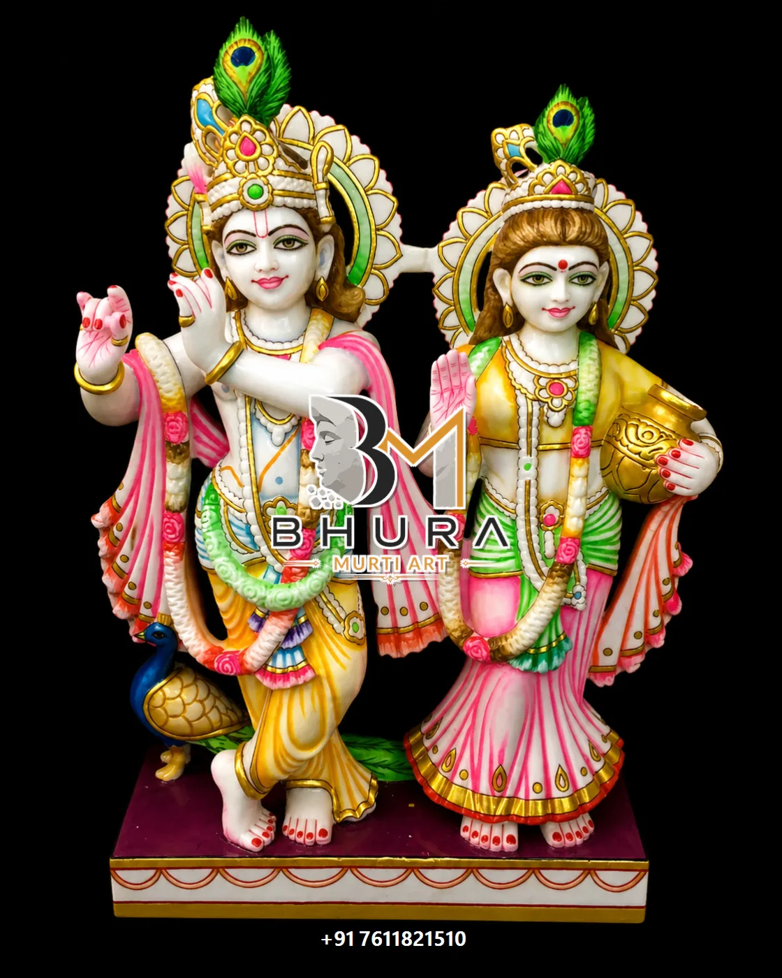 Divine Radha Krishna Hand-Painted Idol Collection - handcrafted marble design view 3
