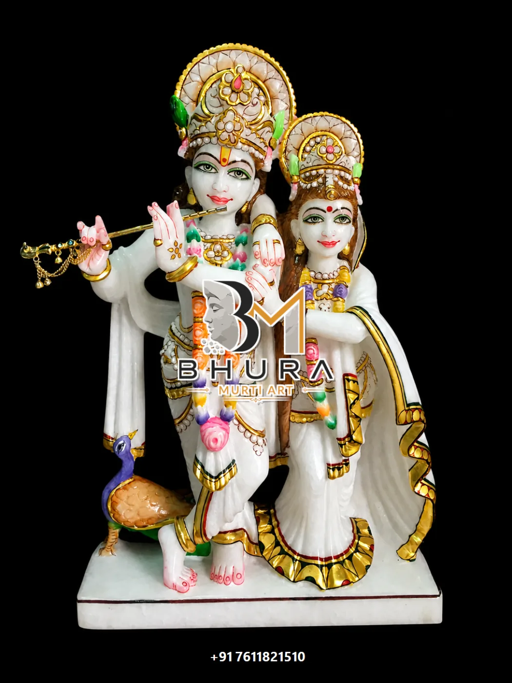 Divine Radha Krishna Hand-Painted Idol Collection - handcrafted marble design view 4