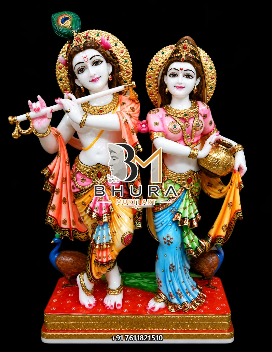 Divine Radha Krishna Hand-Painted Idol Collection - handcrafted marble design view 5