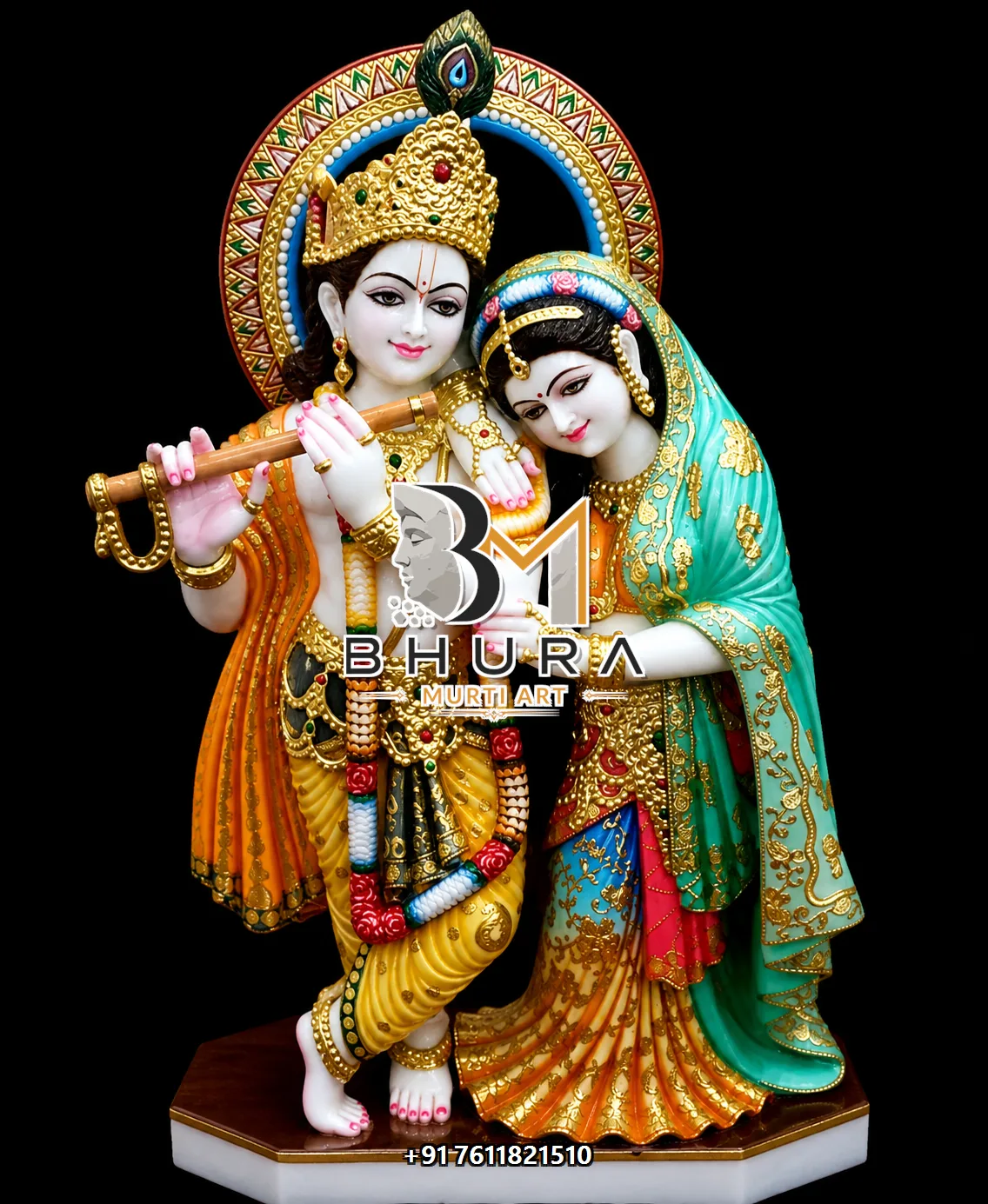 Traditional Radha Krishna Marble Sculpture Collection - handcrafted marble design view 3