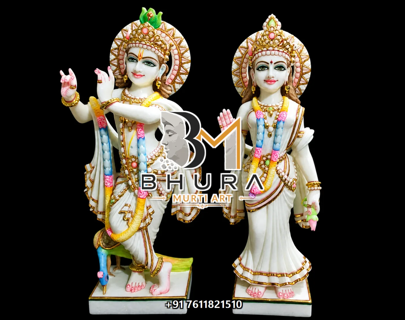Temple-Style Radha Krishna Marble Idol Collection - handcrafted marble design view 2