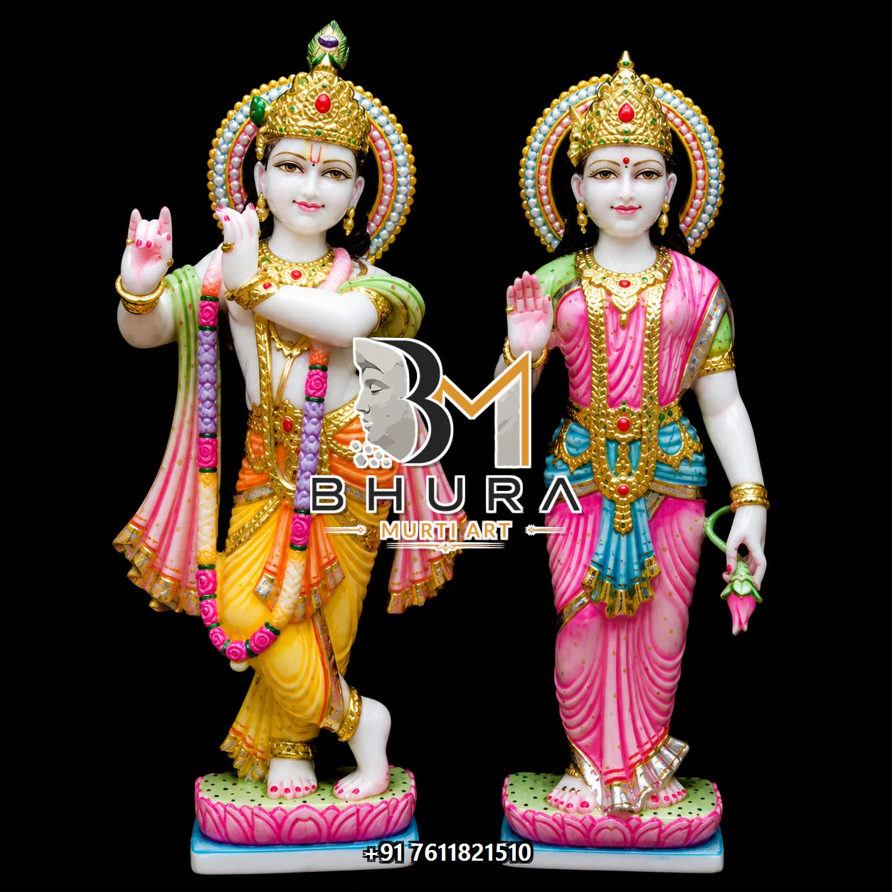 Temple-Style Radha Krishna Marble Idol Collection - handcrafted marble design view 3