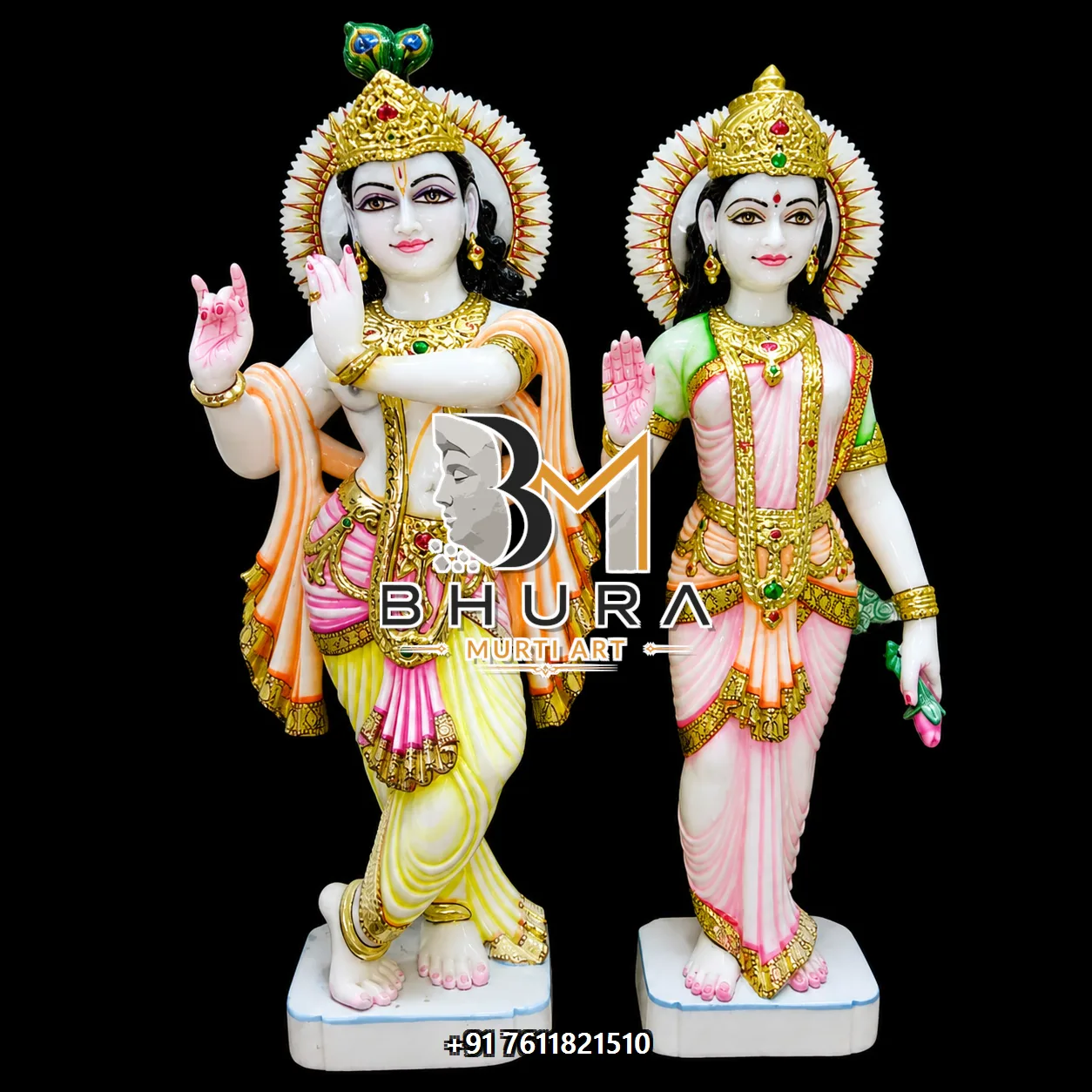Temple-Style Radha Krishna Marble Idol Collection - handcrafted marble design view 4