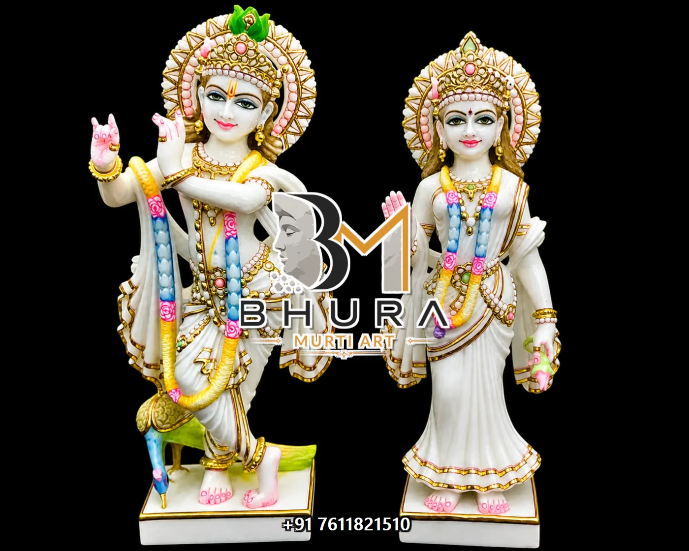 Temple-Style Radha Krishna Marble Idol Collection - handcrafted marble design view 5