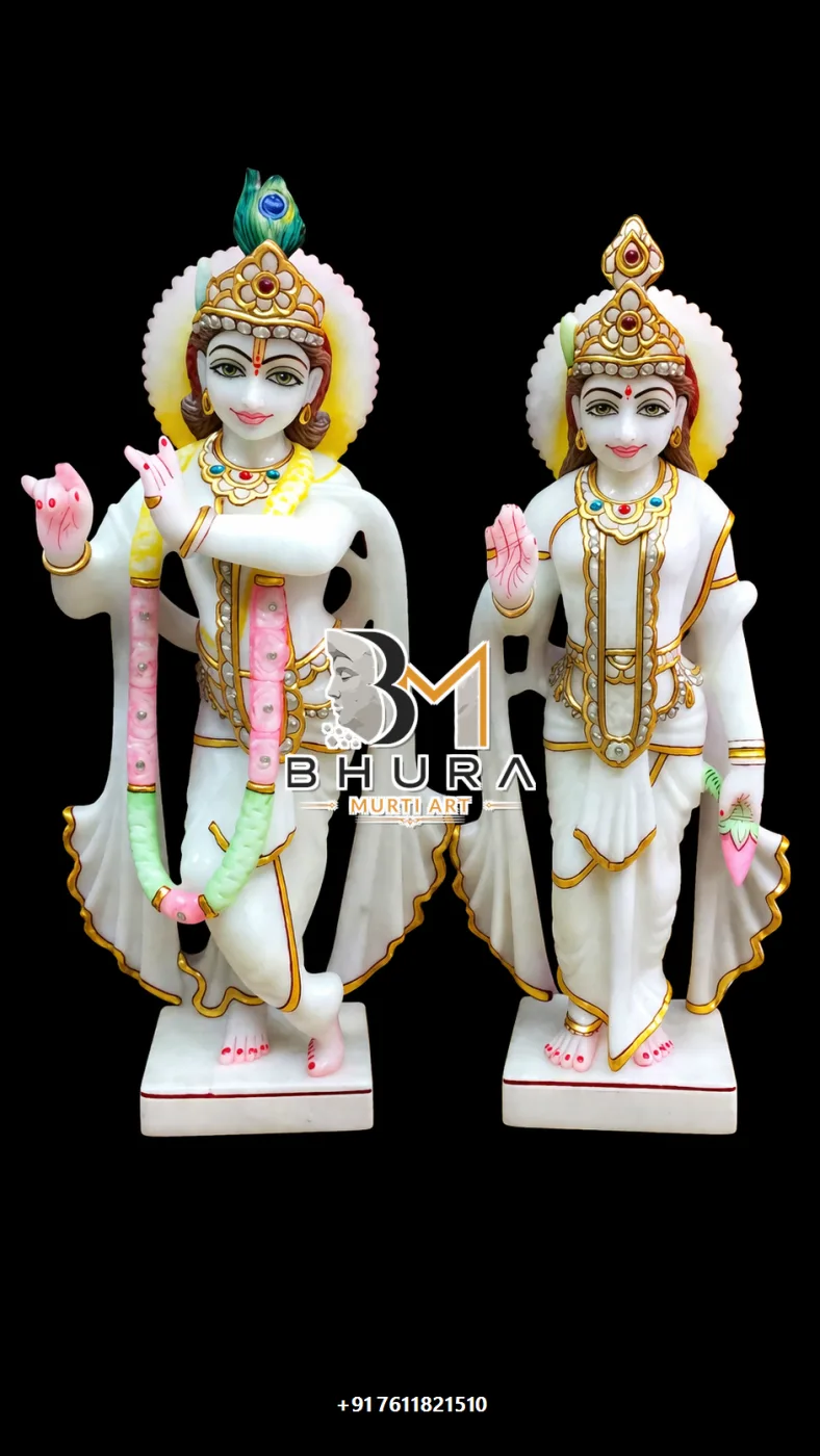 Artistic Radha Krishna Devotional Statue Collection - handcrafted marble design view 4