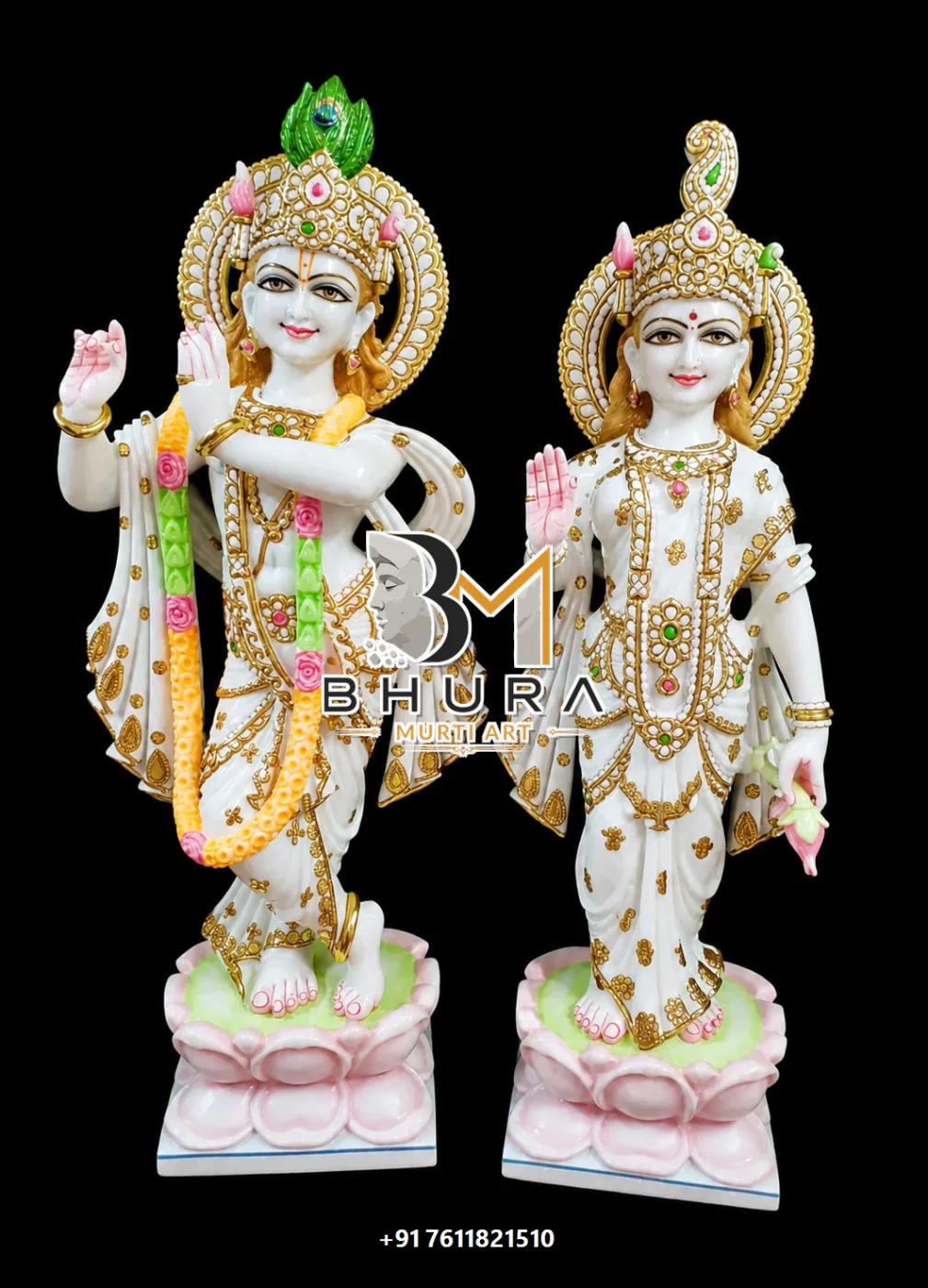 Hand-Carved Radha Krishna Murti Collection - handcrafted marble design view 2