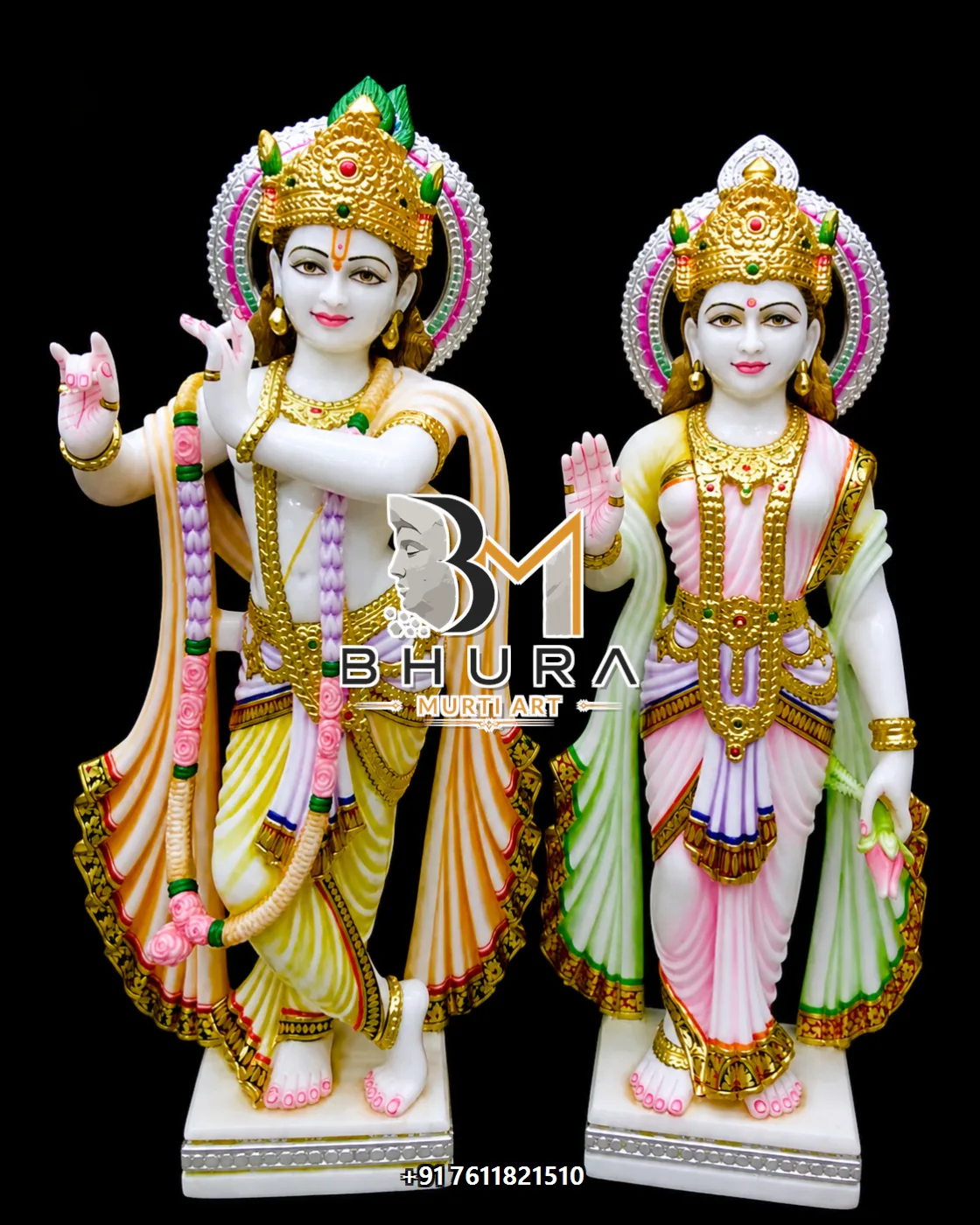 Designer Radha Krishna Marble Statue Collection - handcrafted marble design view 2