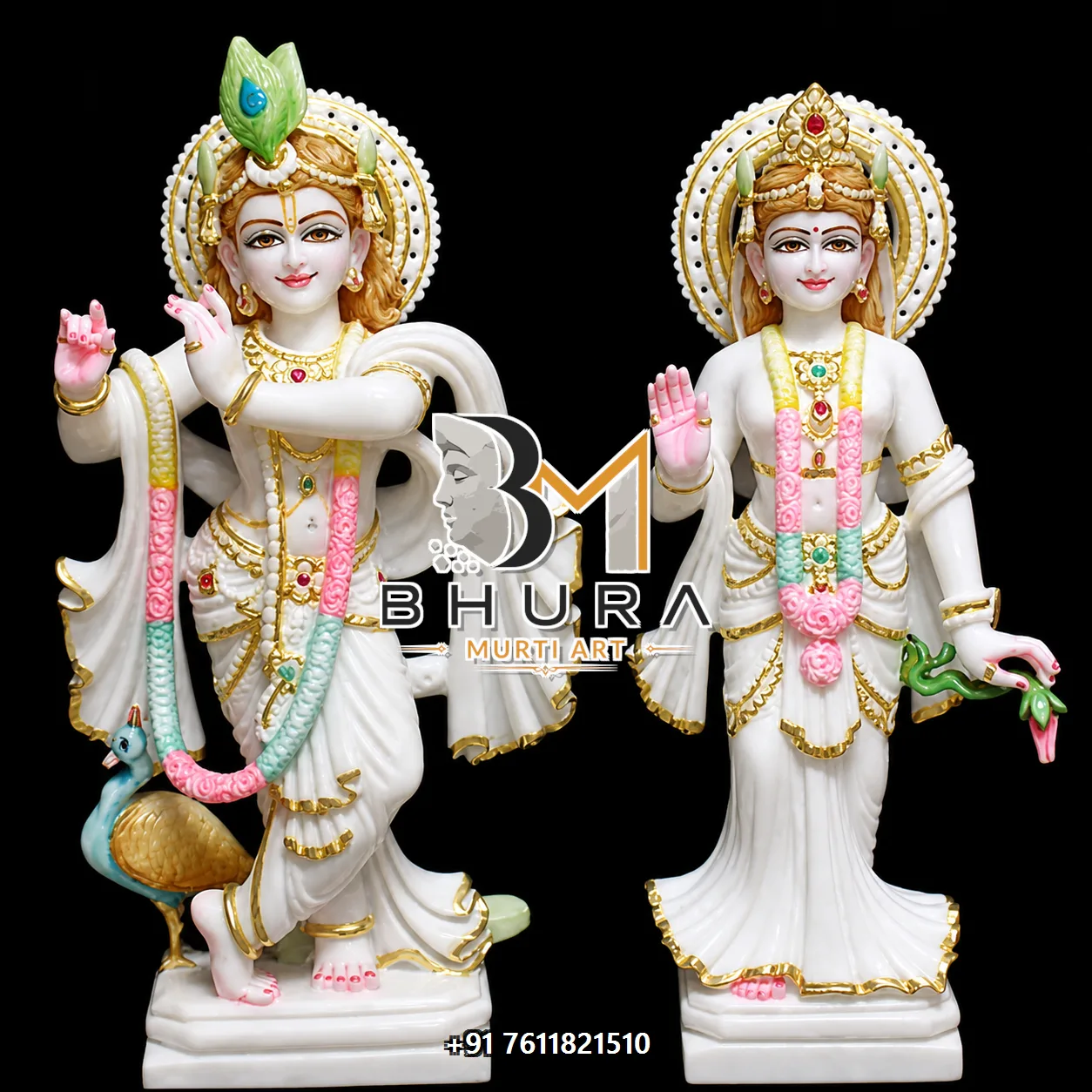 Designer Radha Krishna Marble Statue Collection - handcrafted marble design view 5