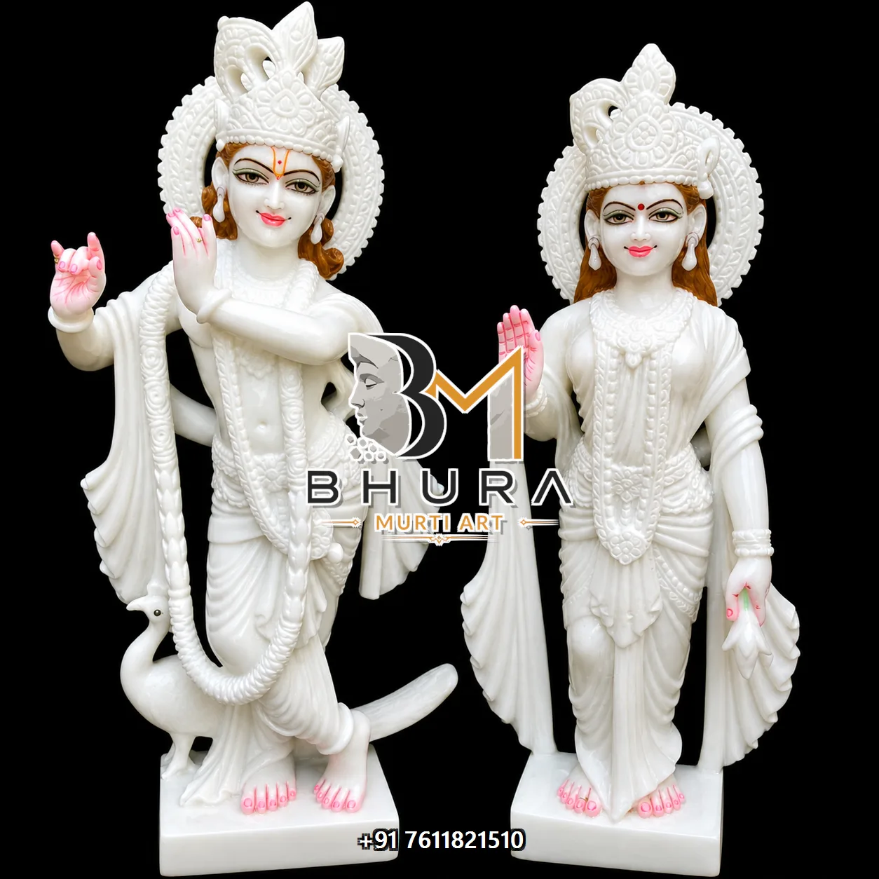 Custom-Made Radha Krishna Sculpture Collection - handcrafted marble design view 2