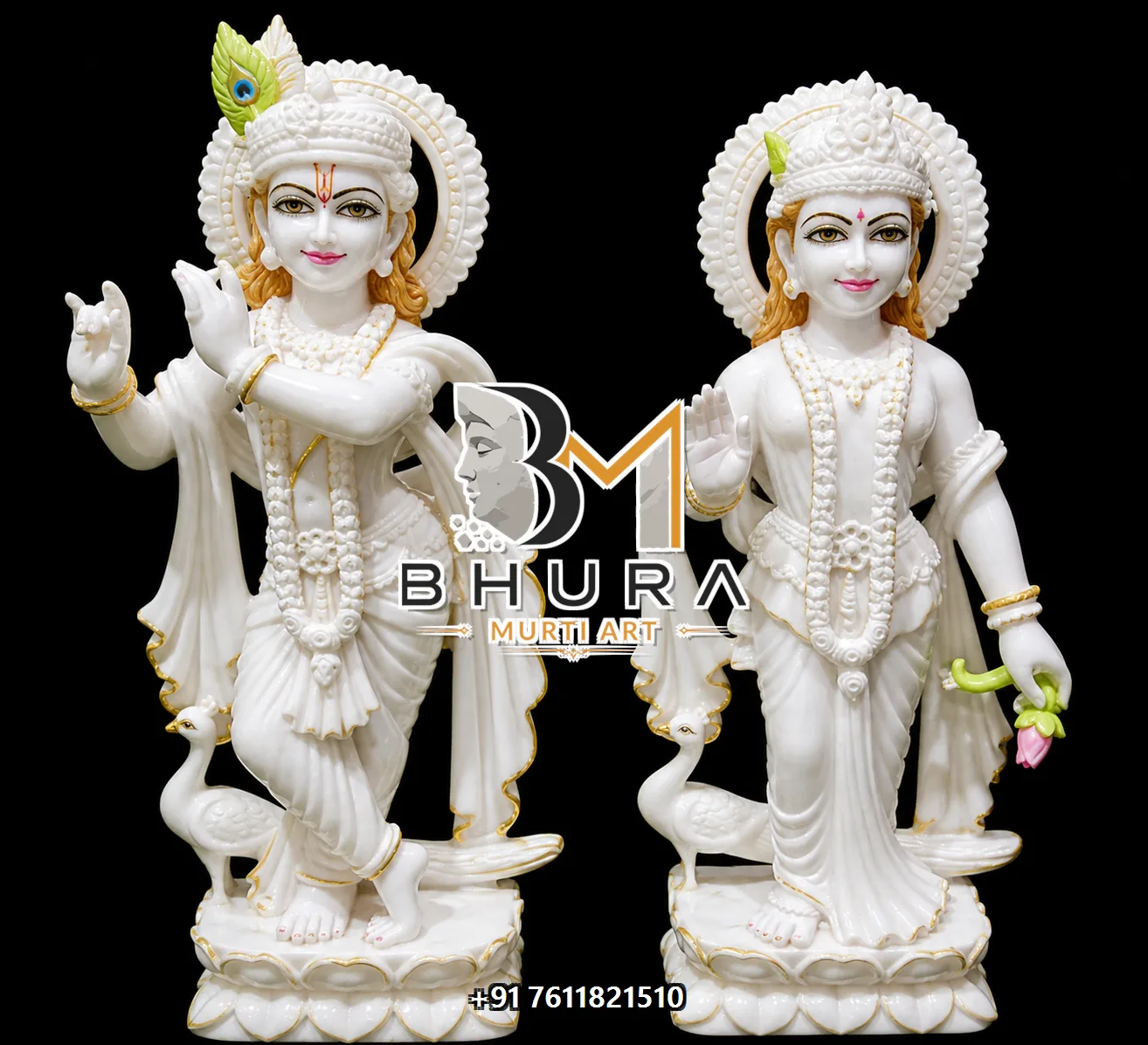 Custom-Made Radha Krishna Sculpture Collection - handcrafted marble design view 3
