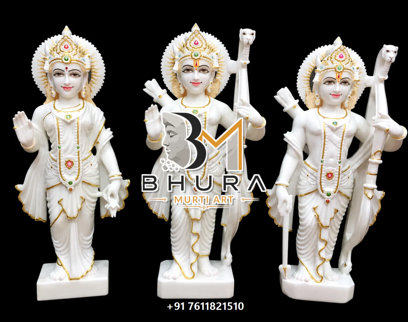 Traditional Ram Darbar Hand-Painted Idol Collection - handcrafted marble design view 4