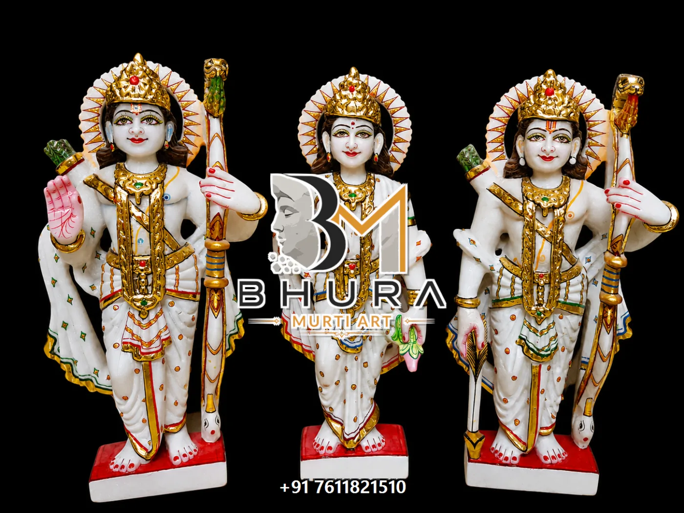 Hand-Carved Ram Parivar Sculpture Collection - handcrafted marble design view 4