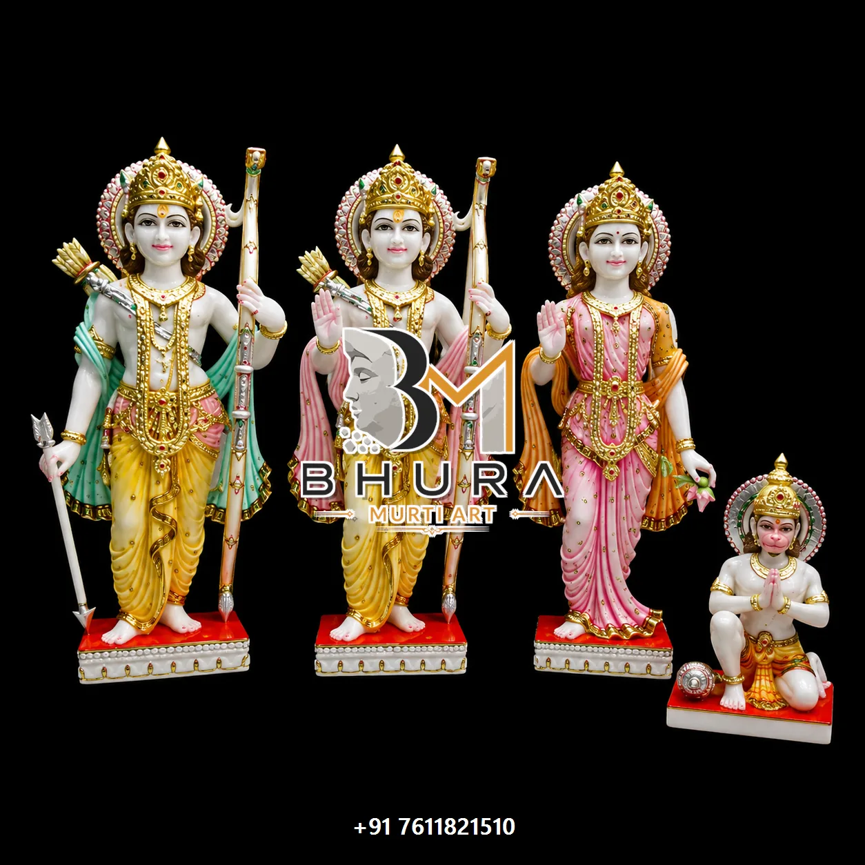 Hand-Painted Shri Ram Family Idol Collection - handcrafted marble design view 2