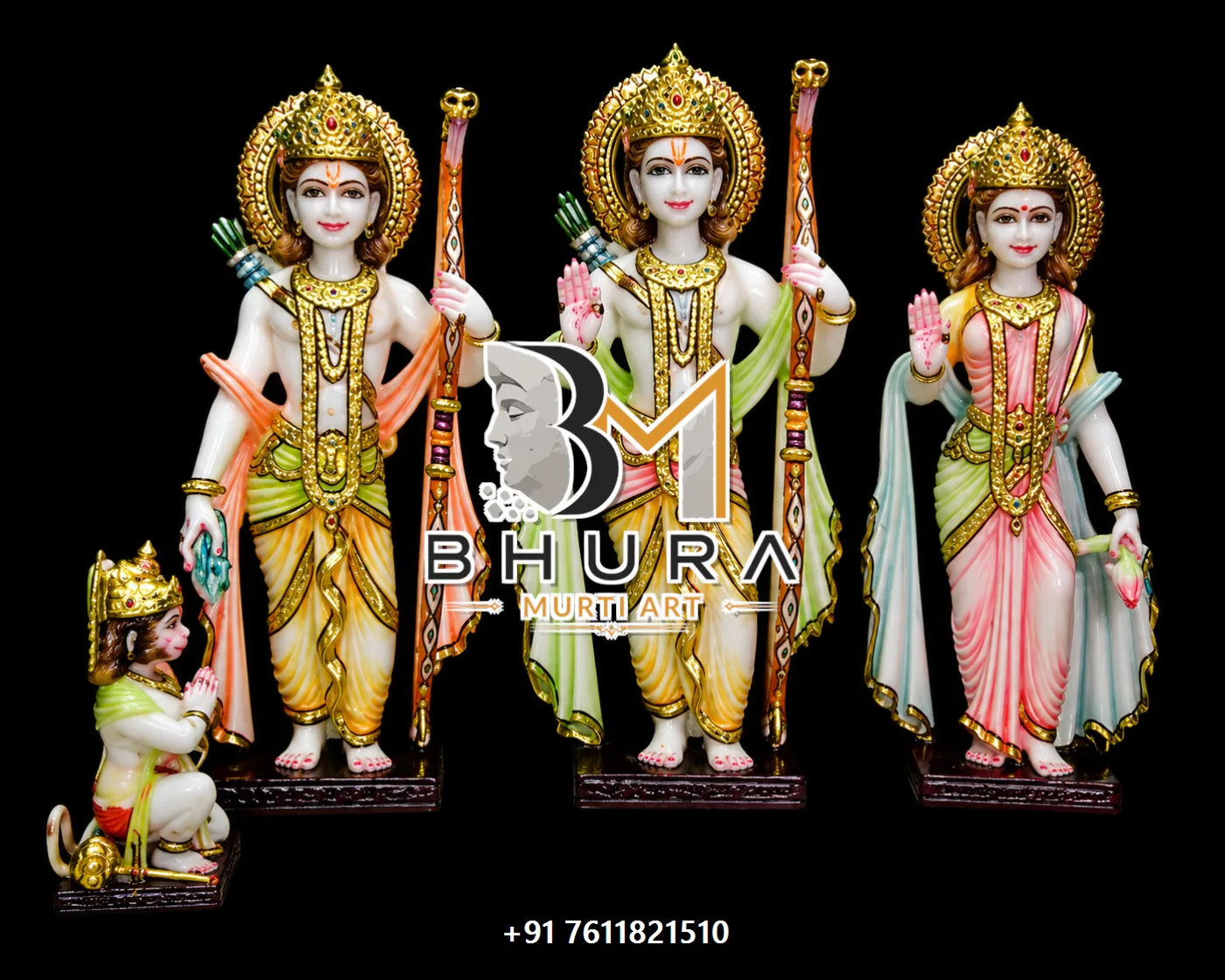 Sacred Ram Sita Laxman Hanuman Statue Collection - handcrafted marble design view 3