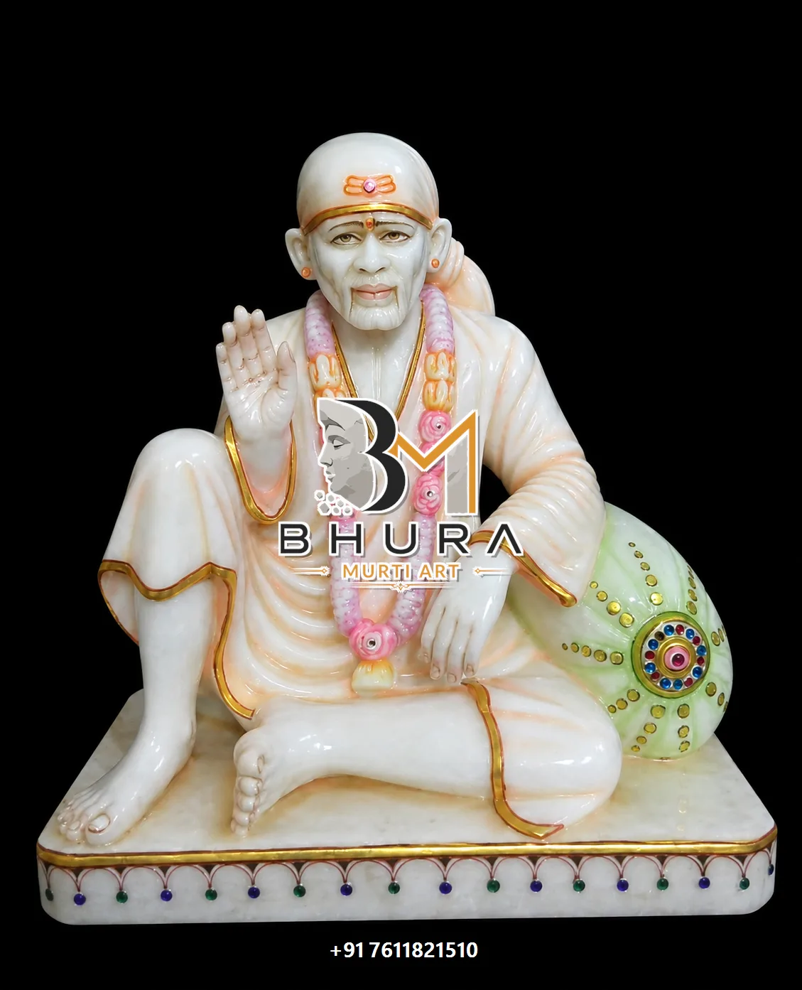 Traditional Sai Baba Seated Statue Collection - handcrafted marble design view 2