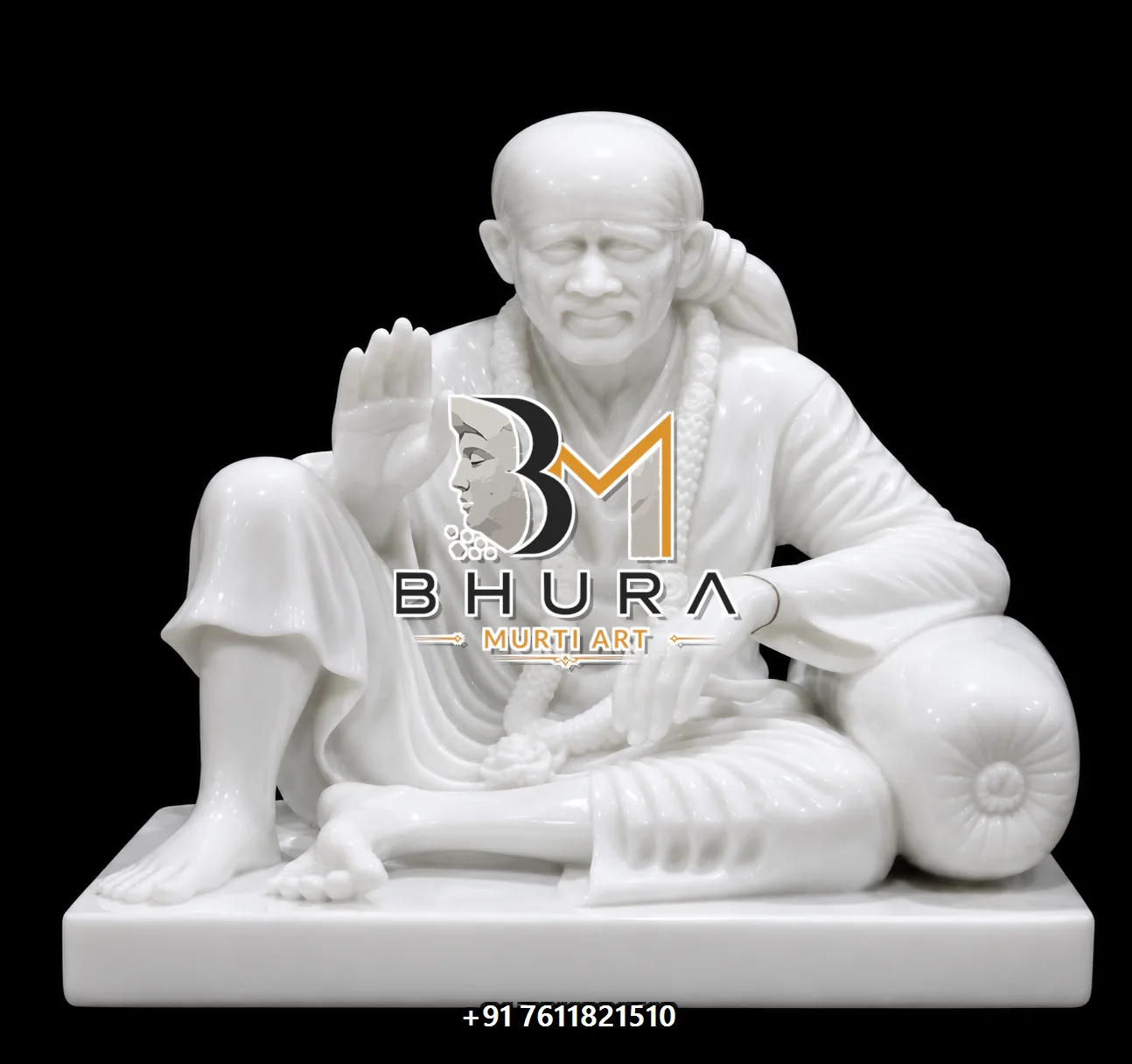 Traditional Sai Baba Seated Statue Collection - handcrafted marble design view 3