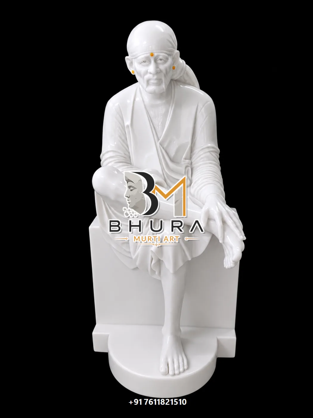 Hand-Carved Sai Baba Marble Idol Collection - handcrafted marble design view 2