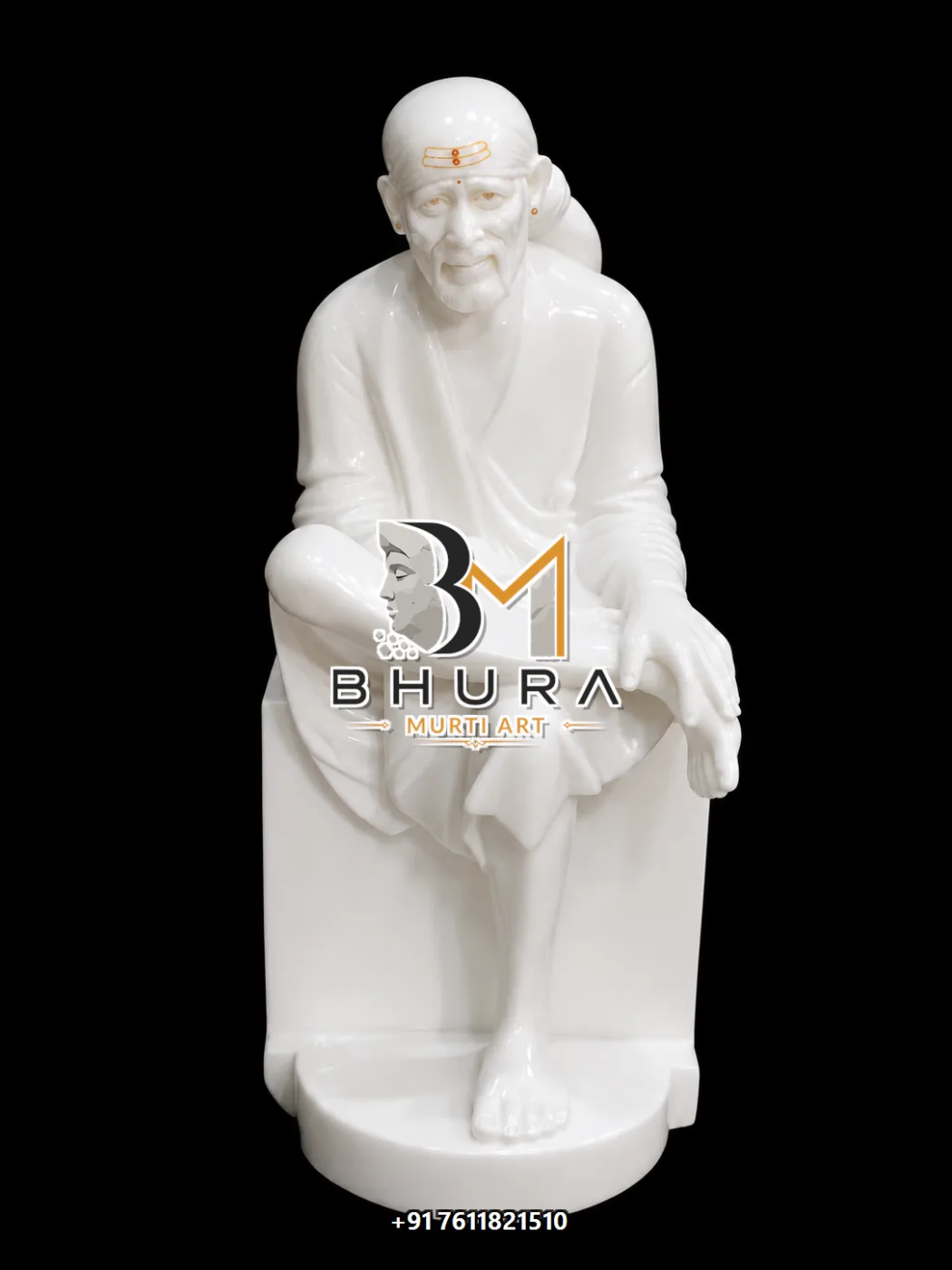 Hand-Carved Sai Baba Marble Idol Collection - handcrafted marble design view 3