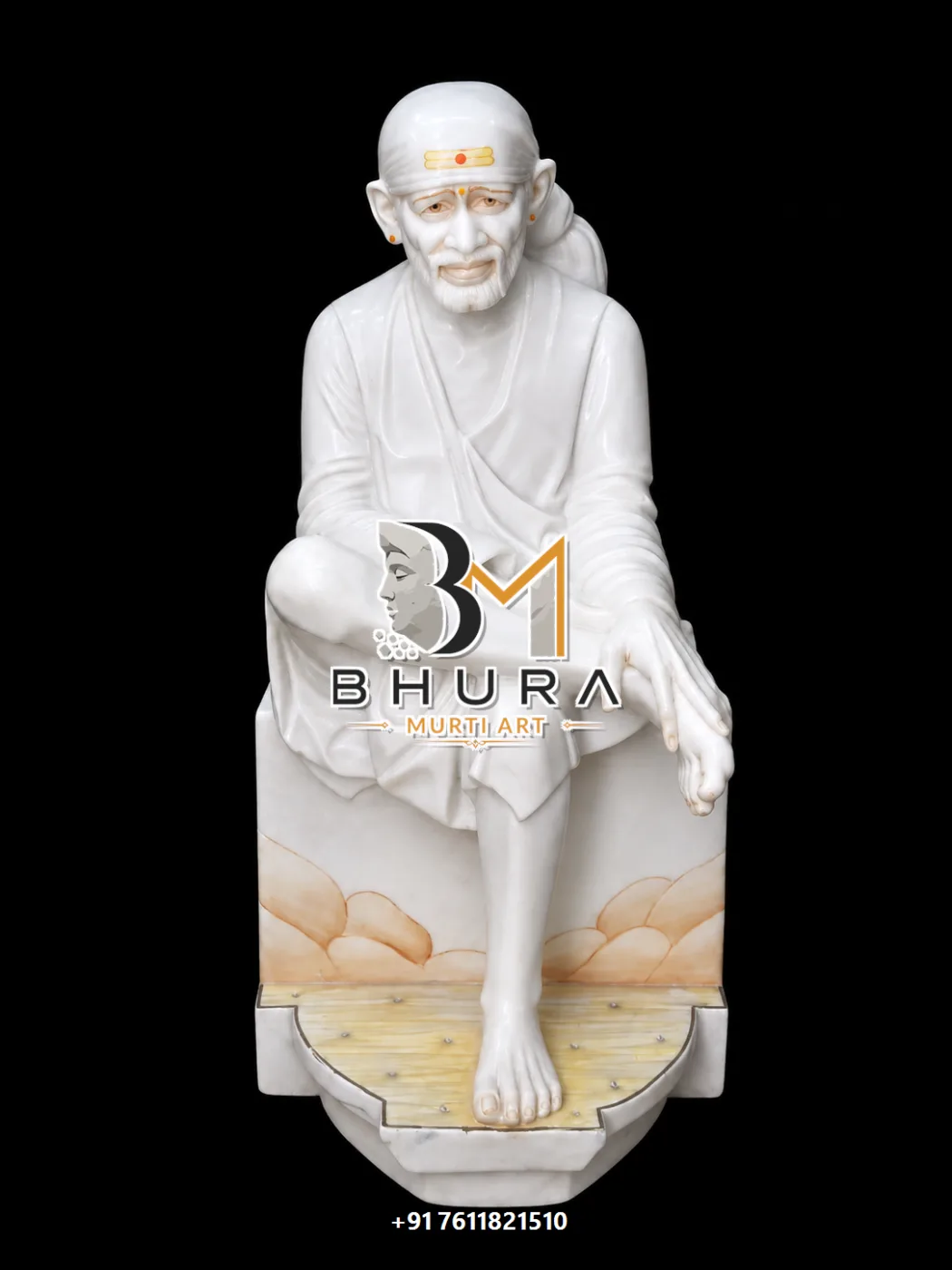 Hand-Carved Sai Baba Marble Idol Collection - handcrafted marble design view 5