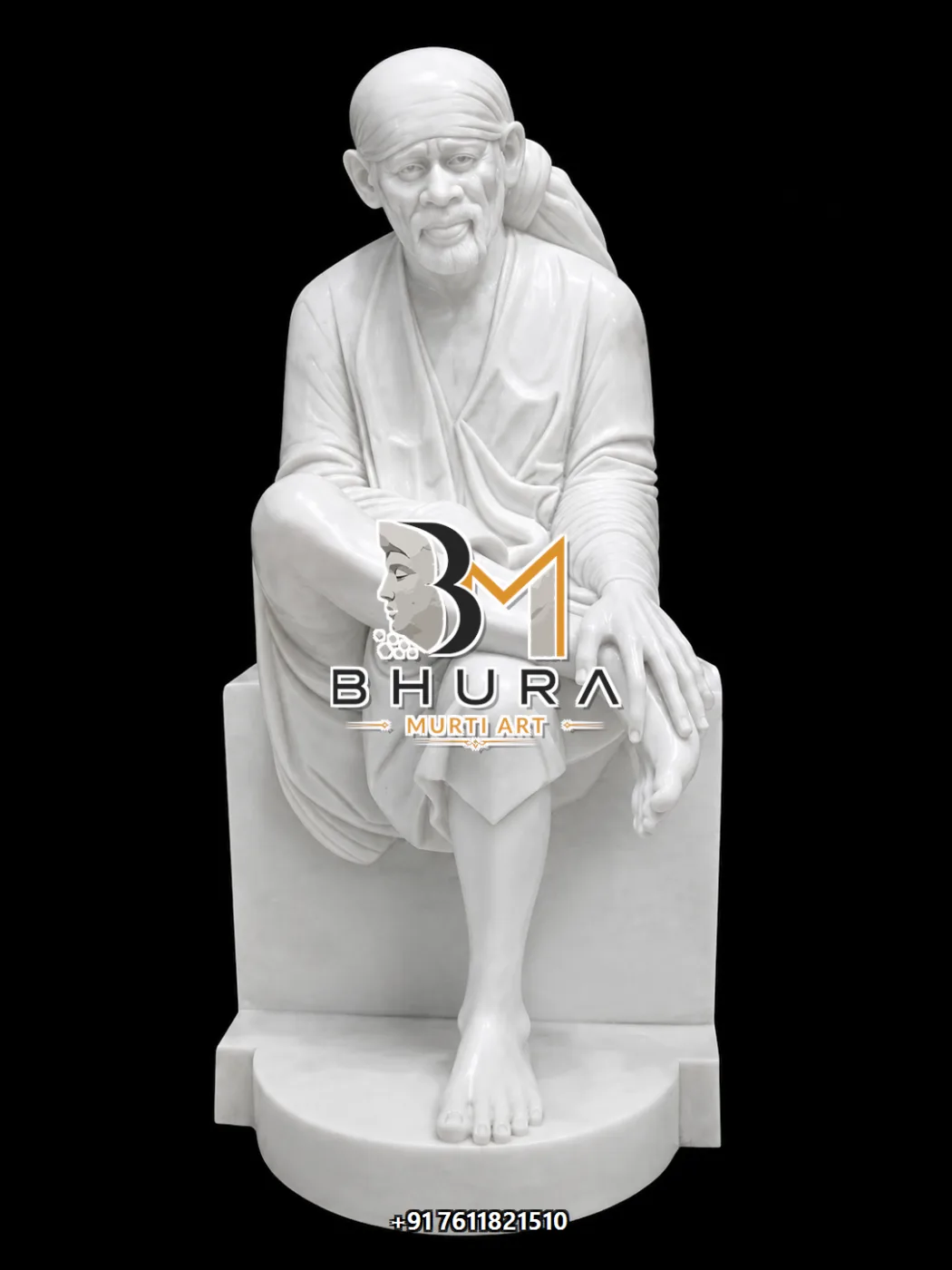 Spiritual Sai Baba Marble Murti Collection - handcrafted marble design view 4
