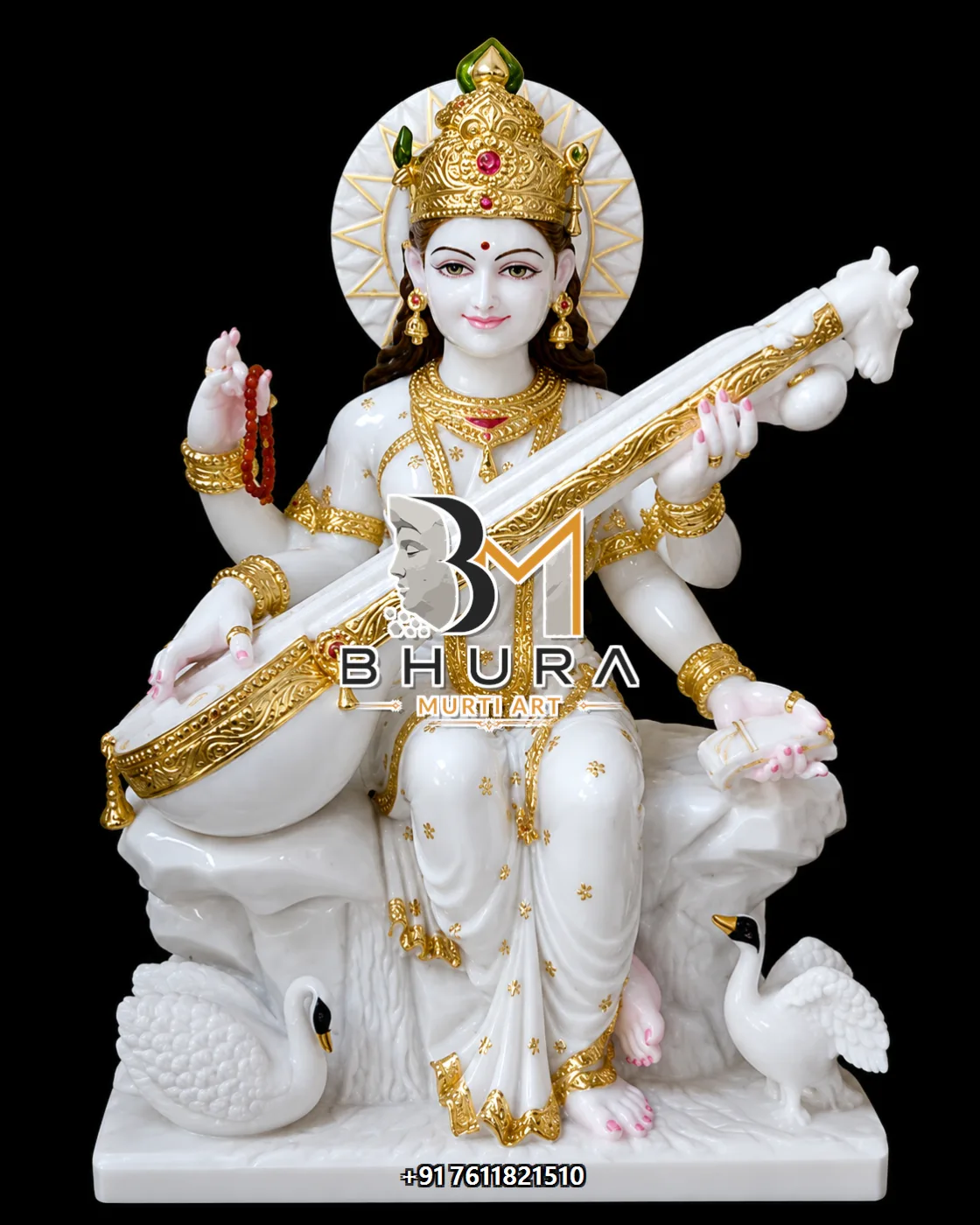 Divine Goddess Saraswati Marble Statue Collection - handcrafted marble design view 4