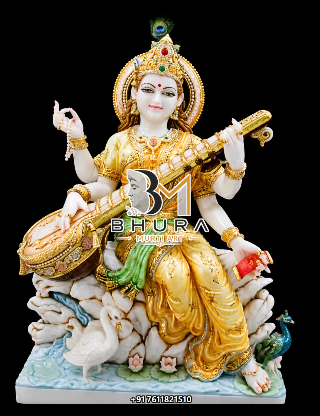 Divine Goddess Saraswati Marble Statue Collection - handcrafted marble design view 5