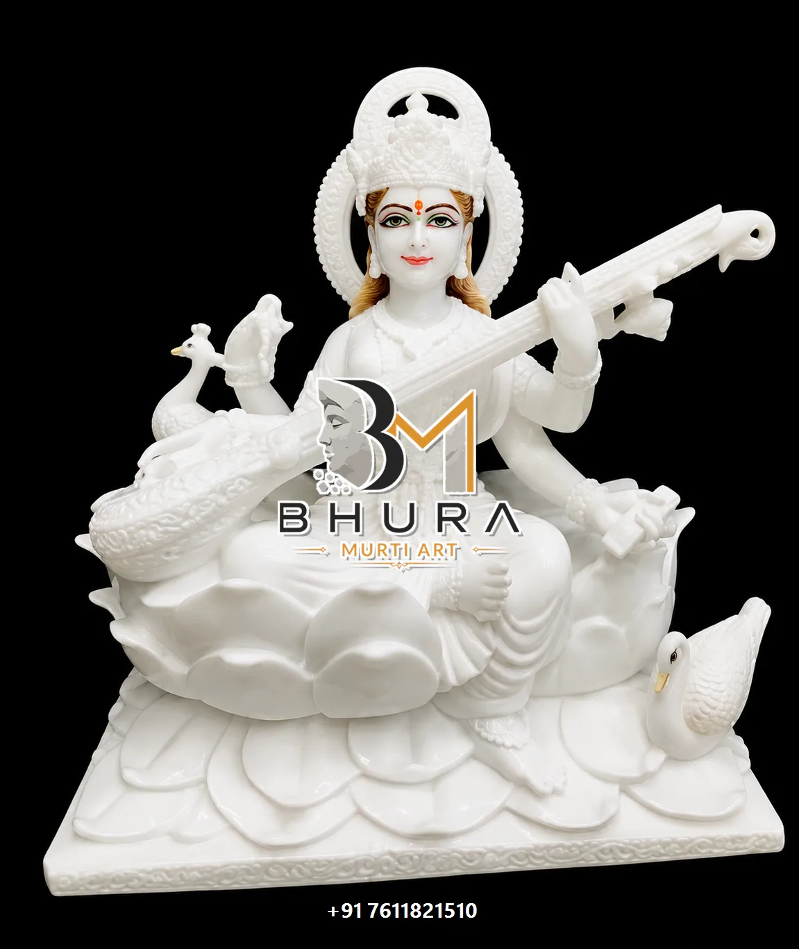 Premium Goddess Saraswati Marble Statue Collection - handcrafted marble design view 2