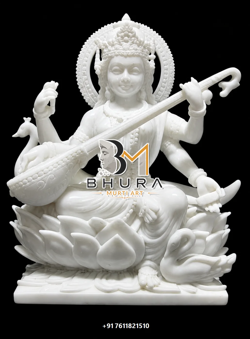 Premium Goddess Saraswati Marble Statue Collection - handcrafted marble design view 3