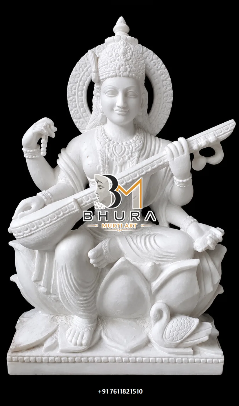 Premium Goddess Saraswati Marble Statue Collection - handcrafted marble design view 4