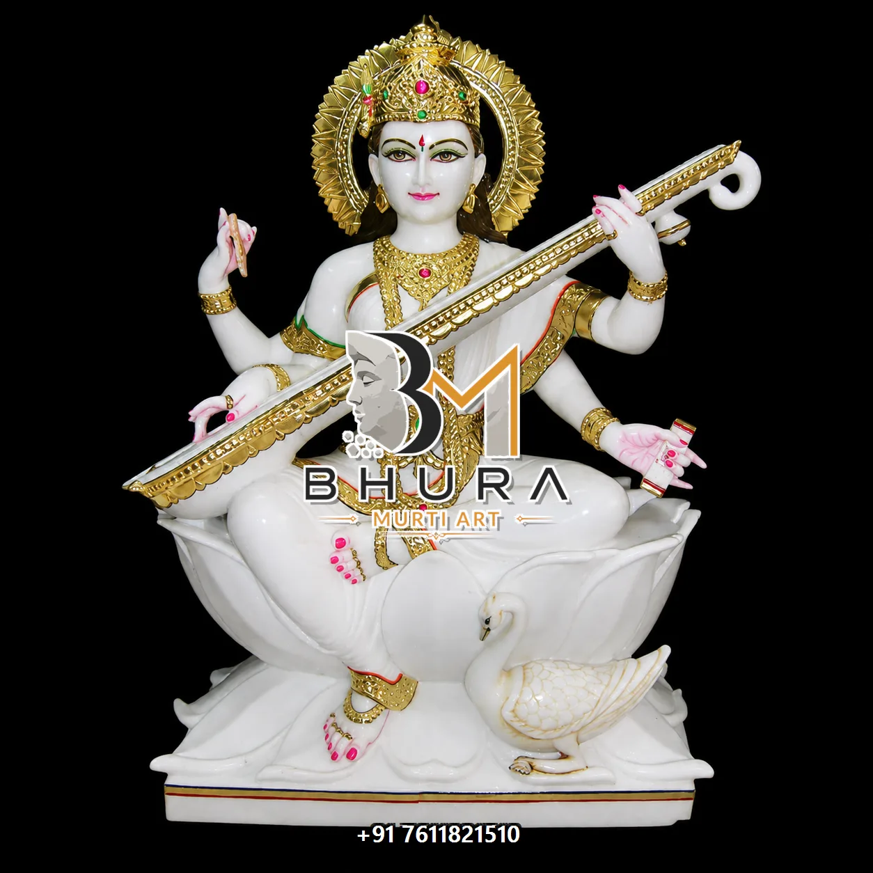 Devotional Goddess Saraswati Marble Statue Collection - handcrafted marble design view 5
