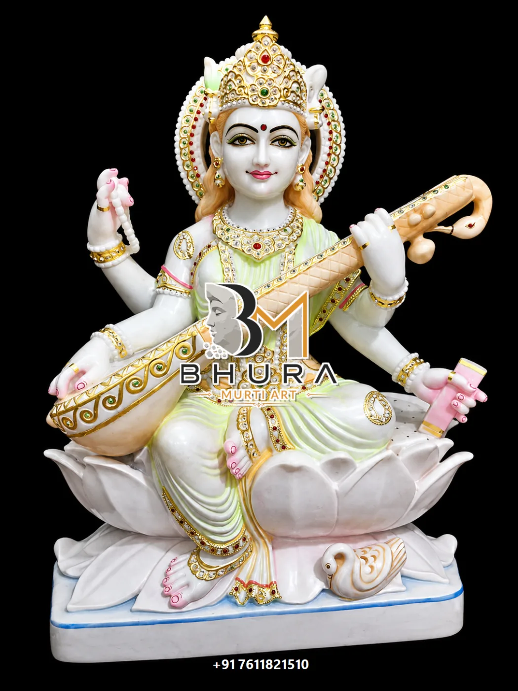 Artistic Goddess Saraswati Marble Statue Collection - handcrafted marble design view 2