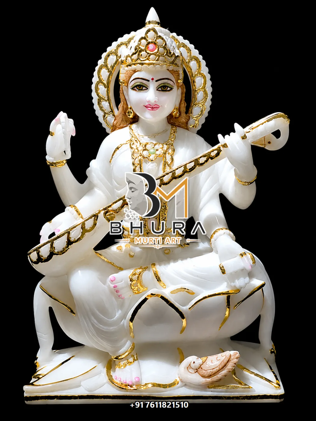Classic Goddess Saraswati Marble Statue Collection - handcrafted marble design view 3