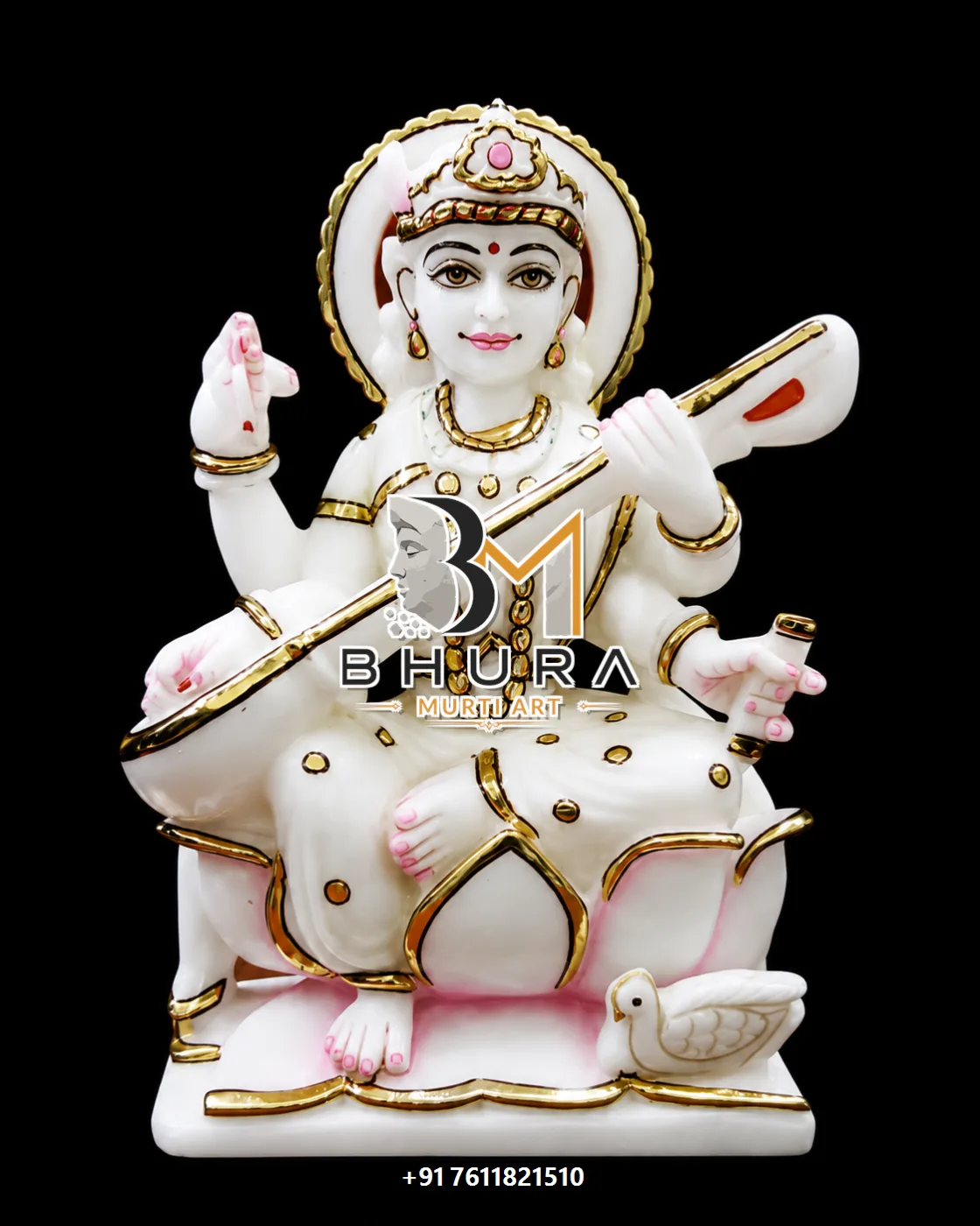 Classic Goddess Saraswati Marble Statue Collection - handcrafted marble design view 4