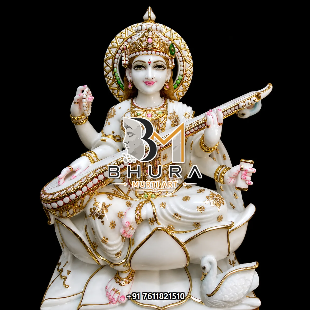 Decorative Goddess Saraswati Marble Statue Collection - handcrafted marble design view 3