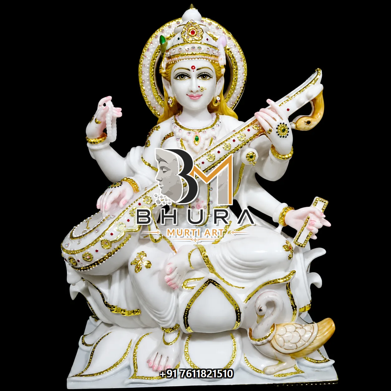 Decorative Goddess Saraswati Marble Statue Collection - handcrafted marble design view 4