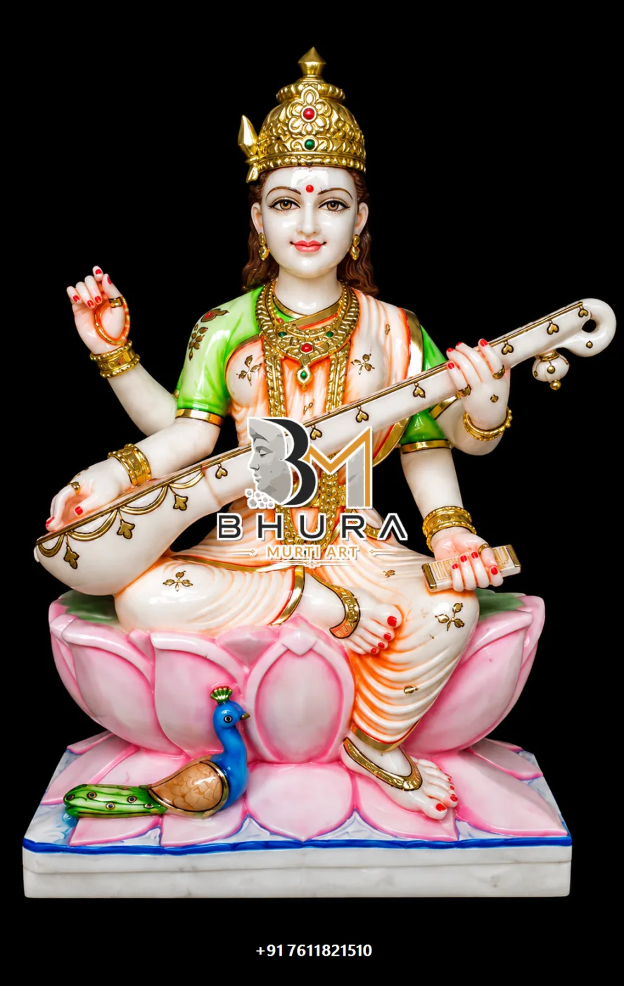 Custom-Made Goddess Saraswati Marble Statue Collection - handcrafted marble design view 2