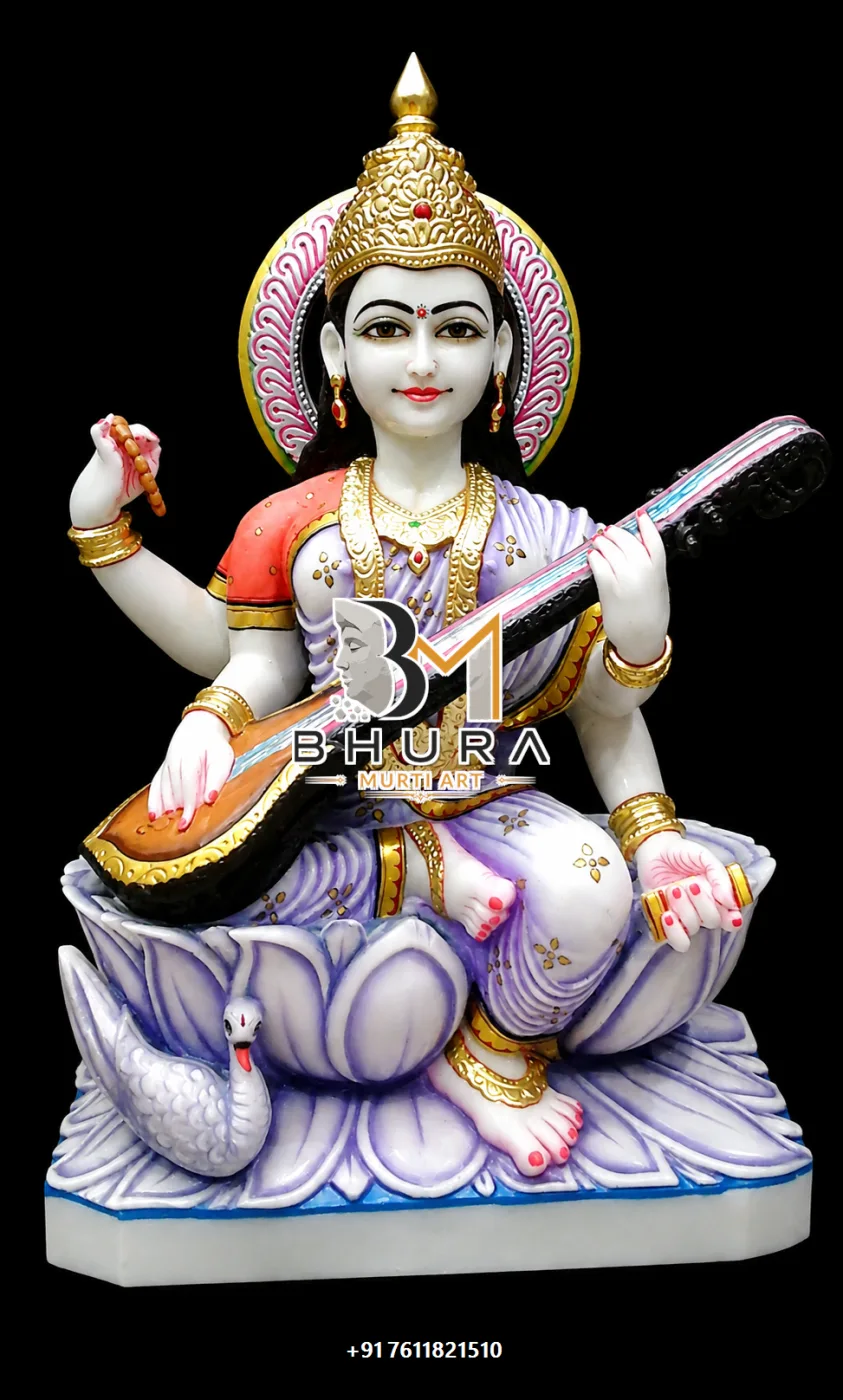 Custom-Made Goddess Saraswati Marble Statue Collection - handcrafted marble design view 3