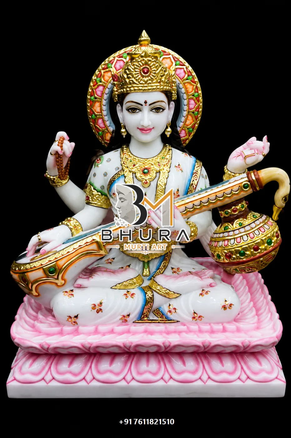 Custom-Made Goddess Saraswati Marble Statue Collection - handcrafted marble design view 4