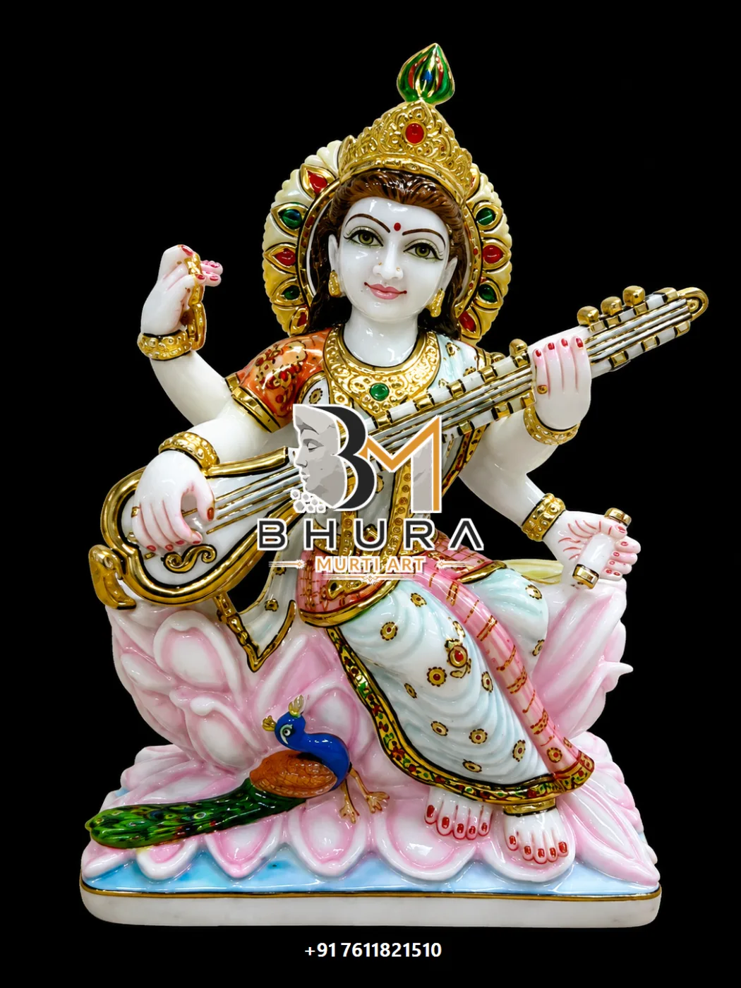 Custom-Made Goddess Saraswati Marble Statue Collection - handcrafted marble design view 5