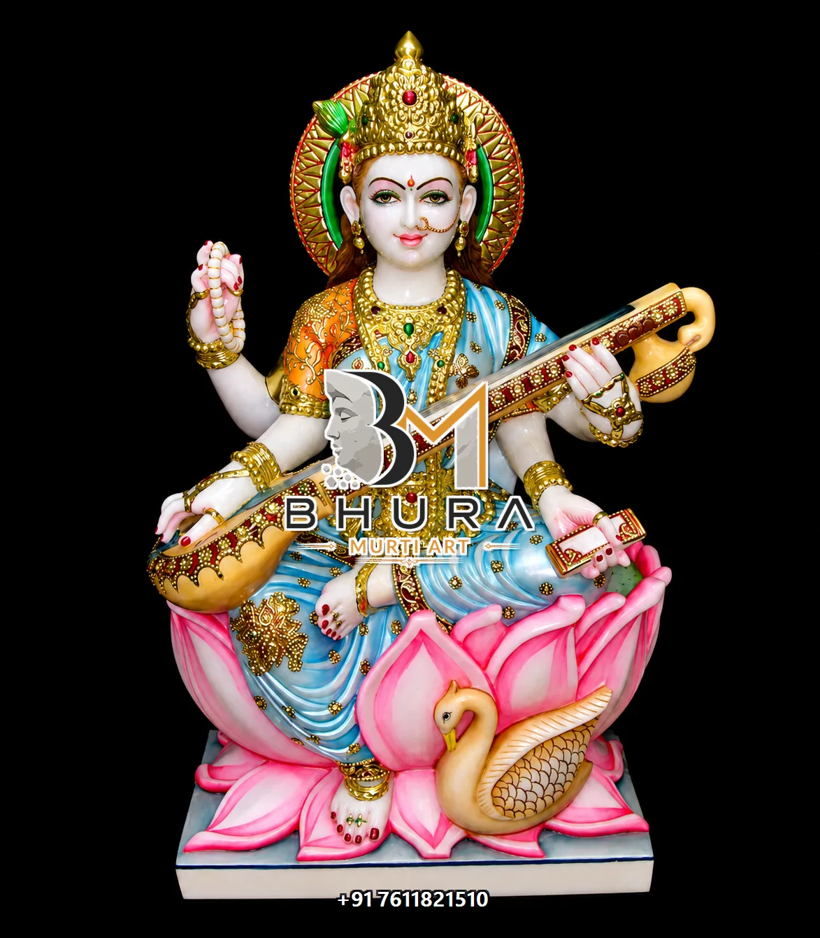 Polished Marble Goddess Saraswati Marble Statue Collection - handcrafted marble design view 2